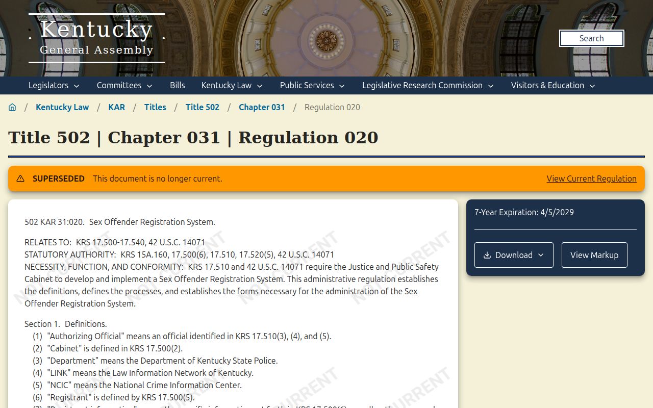 Clinton County sex offender registration regulation 502 KAR 31:020